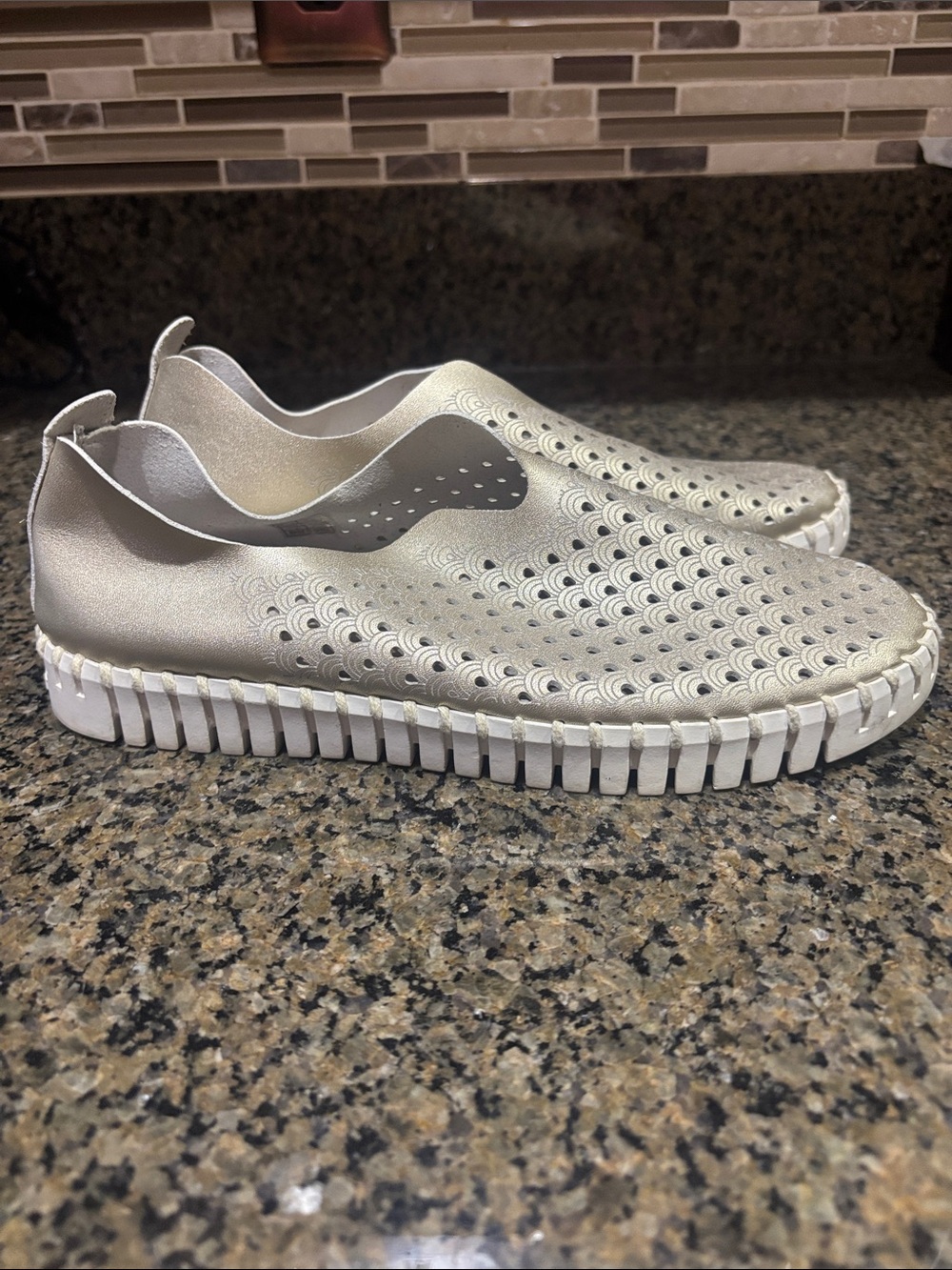 Ilse Jacobsen Slip-On Perforated Metallic Women's Sneaker - Gold